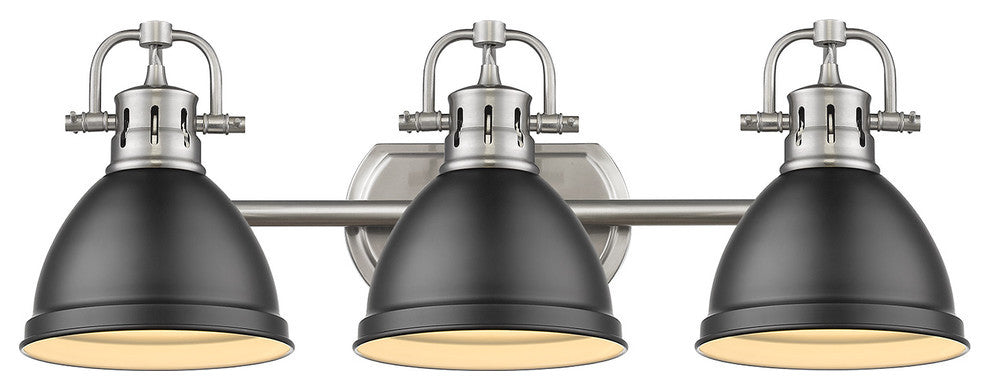 Duncan 3 Light Bath Vanity, Pewter With A Matte Black Shade