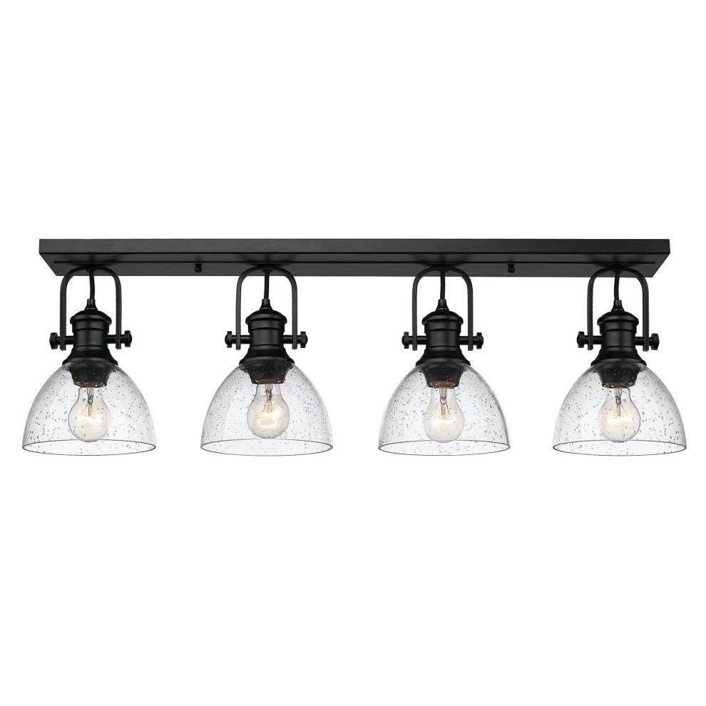 Golden Lighting Hines 4 Light Semi-Flush, Matte Black With Seeded Glass Shade