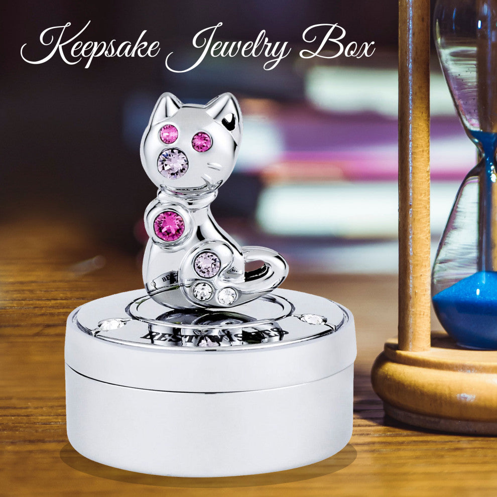 Chrome Plated Mini Silver Kitty Cat Keepsake Box
