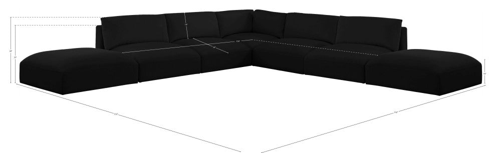 Ease Fabric Upholstered L-Shaped Modular Sectional, Black, 8 Piece: 2 Corner, 6 Armless
