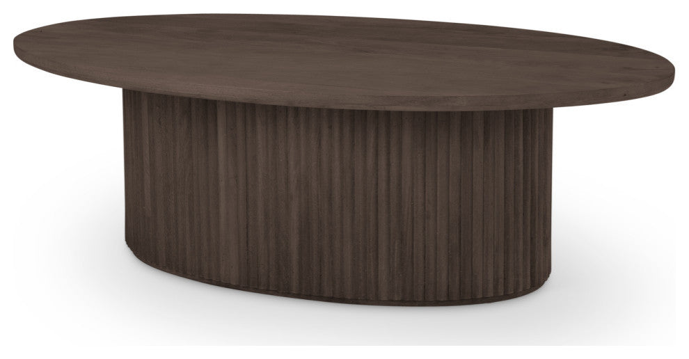 Terra Dark Brown Solid Wood Oval Fluted Coffee Table
