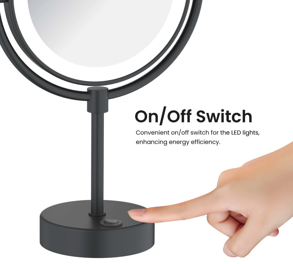 Circular LED Free Standing Magnifying Make Up Mirror, Matte Black