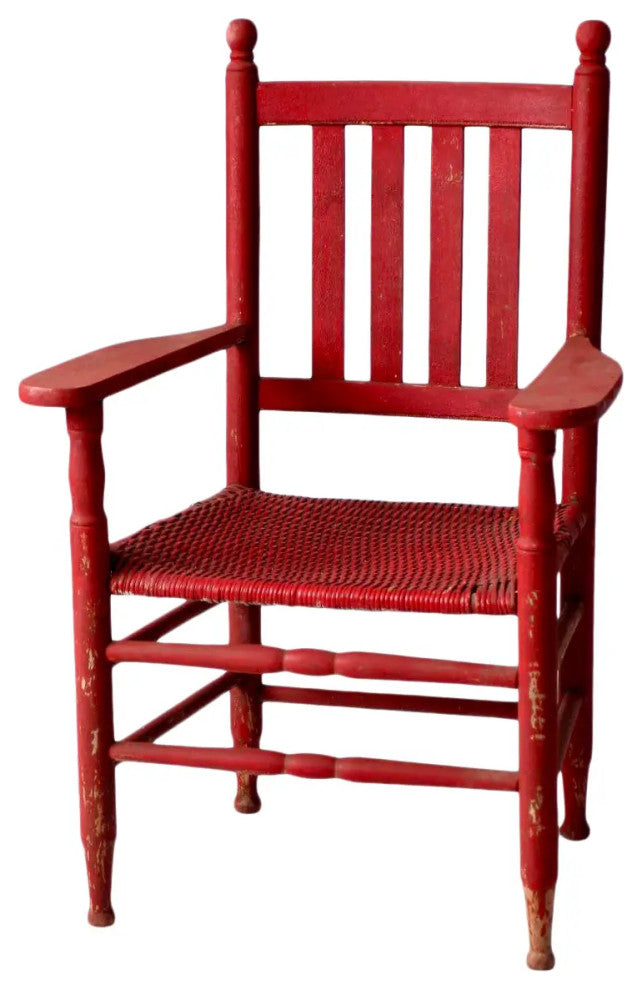 Consigned, Antique Red Wicker Seat Arm Chair