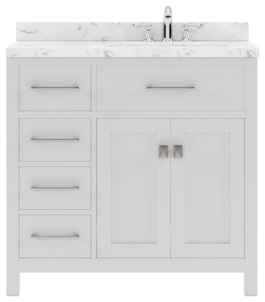Caroline Parkway 36" Bath Vanity, White With Marble Quartz Top