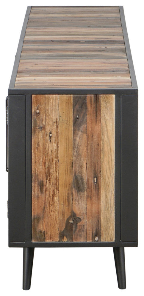 Natural Boat Wood and Rattan TV Dresser With 4 Doors