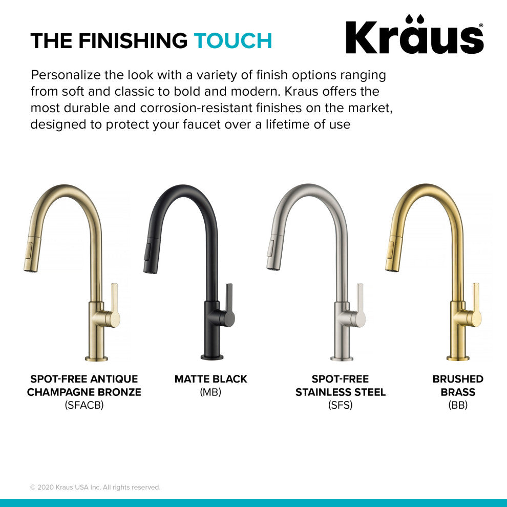 Oletto Pull-Down 1-Hole Kitchen Faucet, Spot Free Antique Champagne Bronze