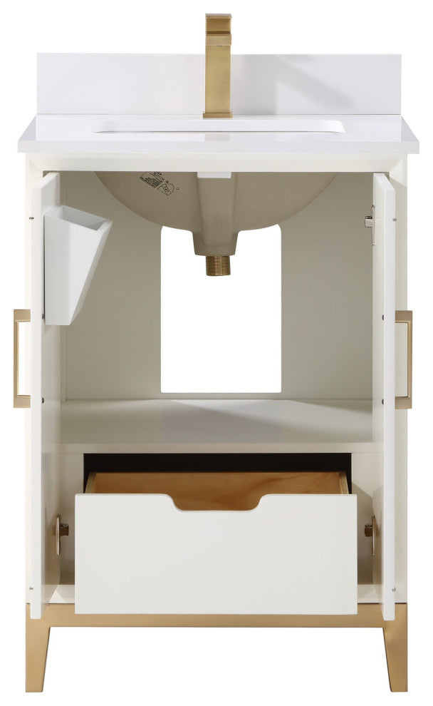 Gracie Bathroom Vanity, Satin White With White Quartz, 24"