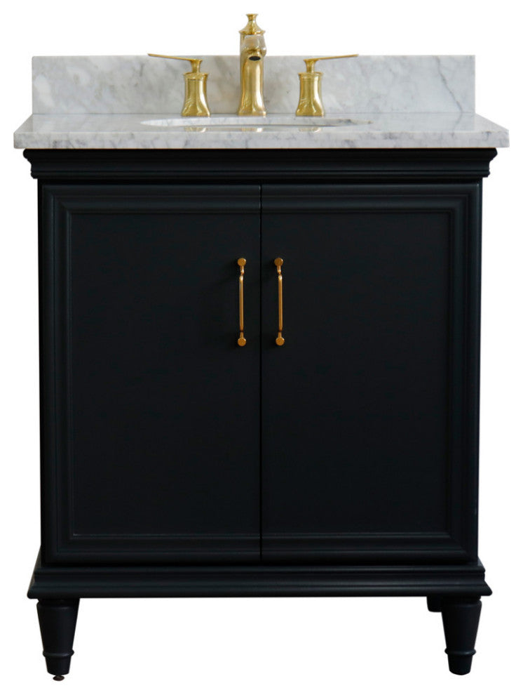 31" Single Vanity, Dark Gray Finish With White Carrara And Oval Sink