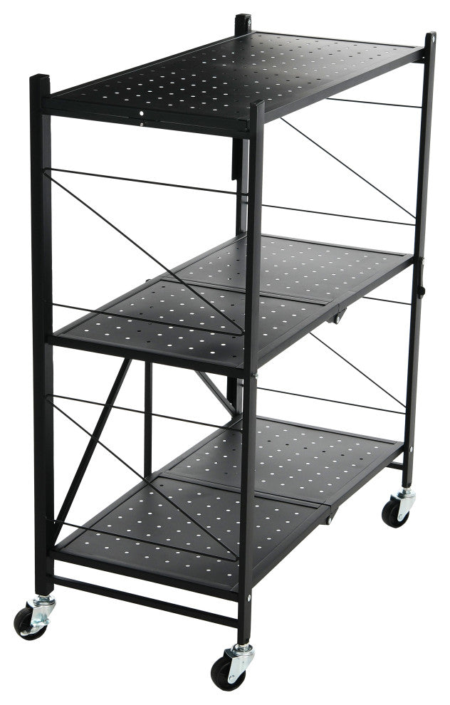 Metal 3-Tier Foldable Utility Rack, Black