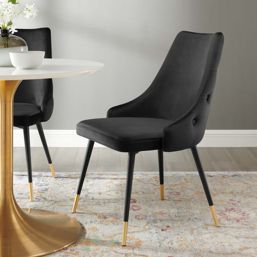 Tufted Side Dining Chair, Velvet, Black, Modern, Bistro Restaurant Hospitality