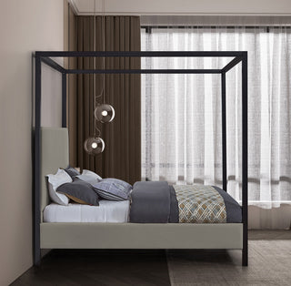 James Linen Textured Fabric Upholstered Bed, Gray, Queen