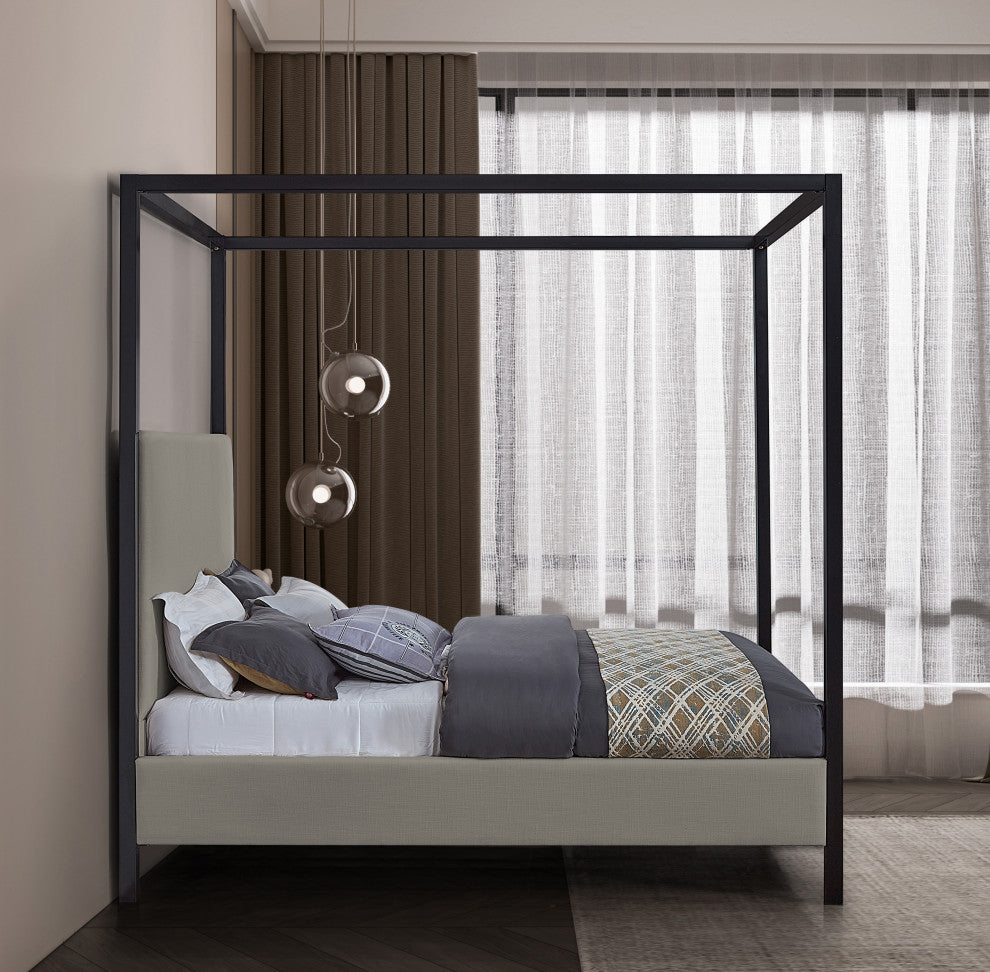 James Linen Textured Fabric Upholstered Bed, Gray, Queen