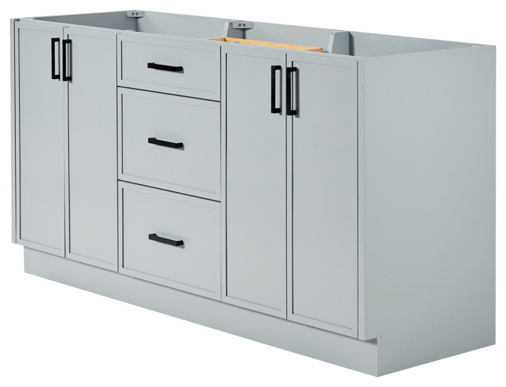 ARIEL Kelly 66 Inch Double Sink Base Cabinet, Grey