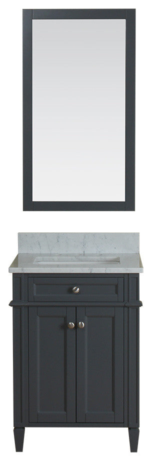 Samantha 24" Single Vanity in Gray, Carrera Marble Top and Mirror