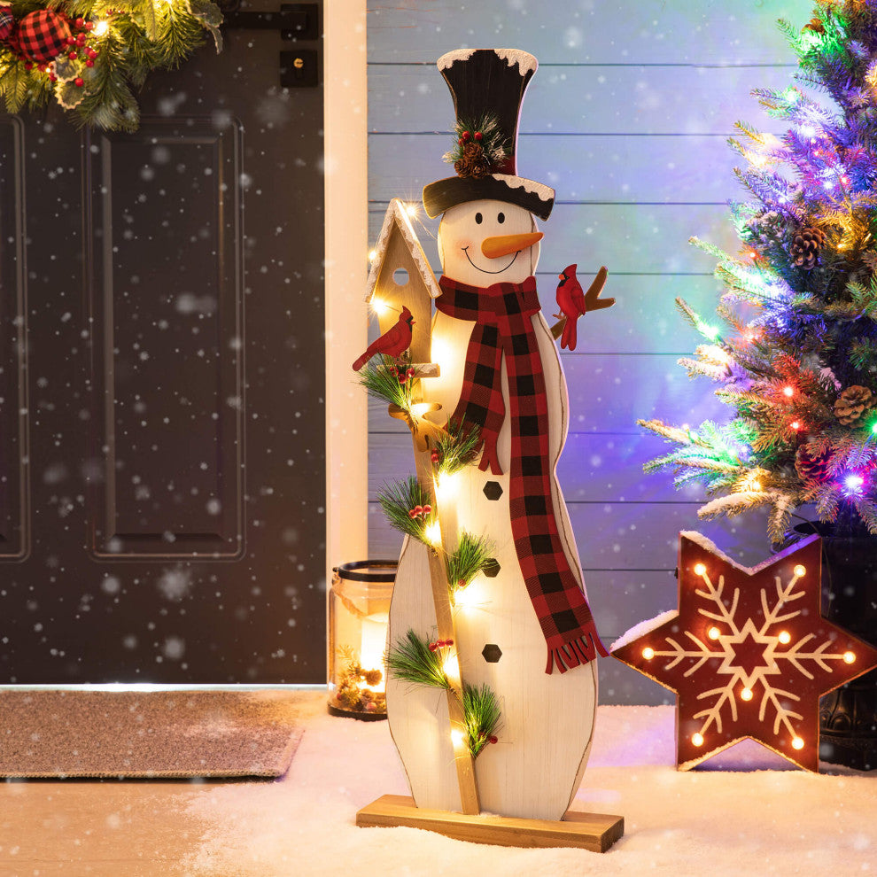 36"H Lighted Wooden Snowman Porch Decor, Snowman