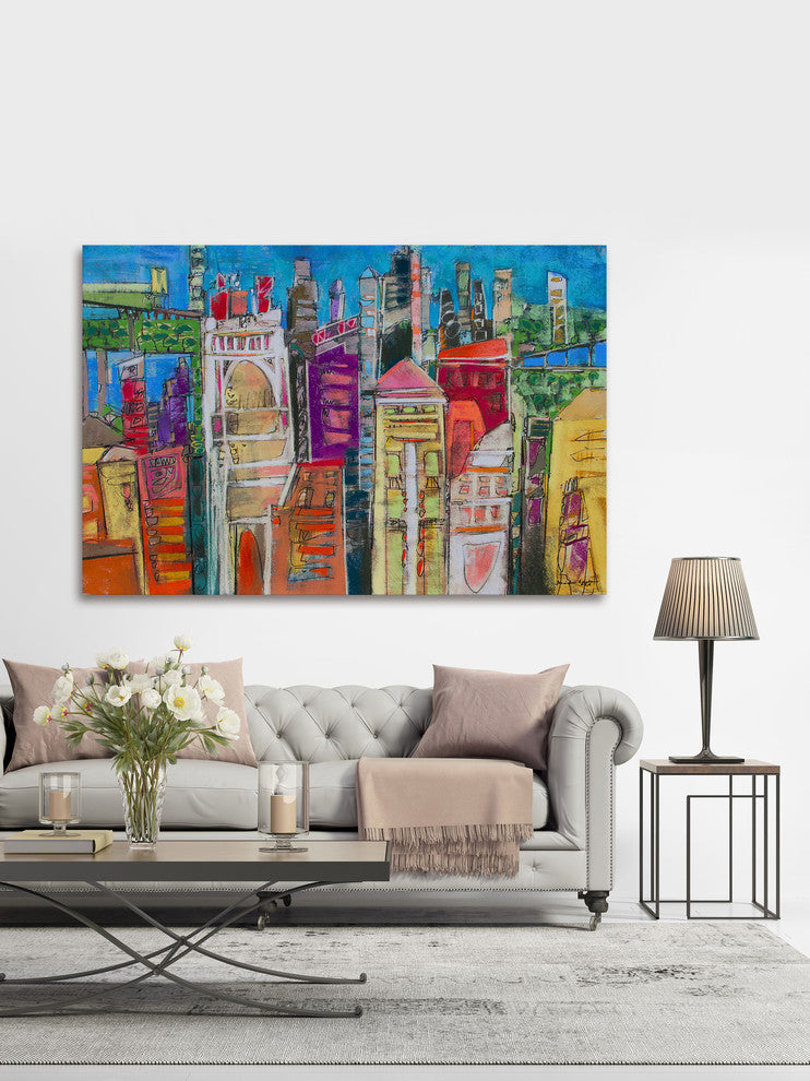 "City Skyline 6" Painting Print on Wrapped Canvas, 18x12