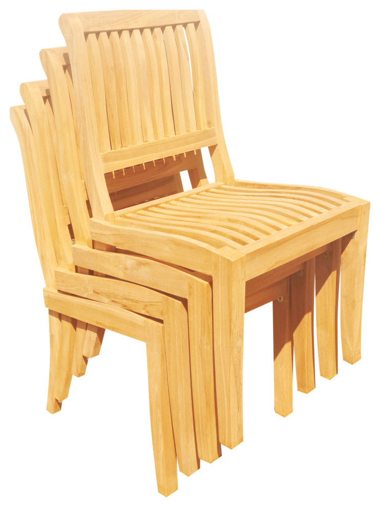 7-Piece Teak Dining Set, 117" Extension Oval Table, 6 Stacking Armless Chairs