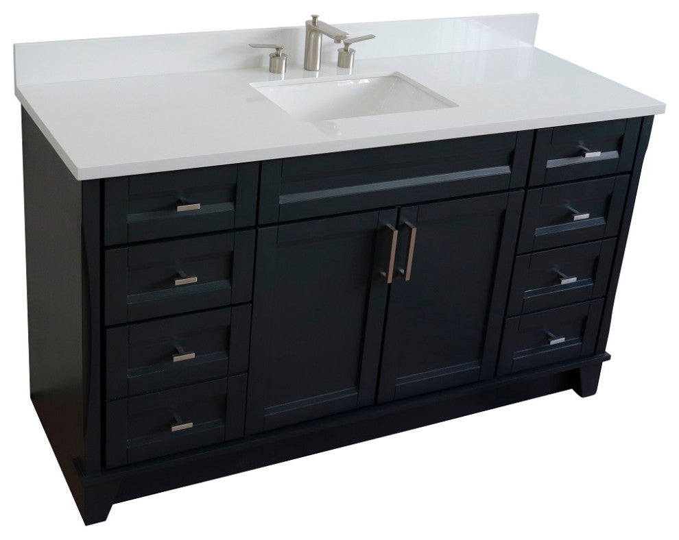 61" Single Vanity, Dark Gray Finish With Engineered Stone Top, Rectangle Sink
