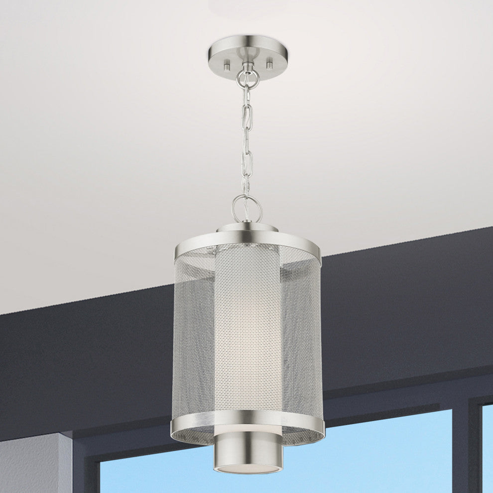 Livex Lighting Nottingham 1 Light Brushed Nickel Large Outdoor Pendant Lantern
