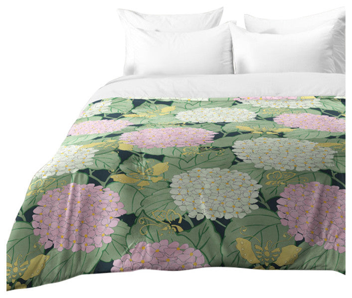 Belle13 Hydrangea and Butterflies Comforter, King