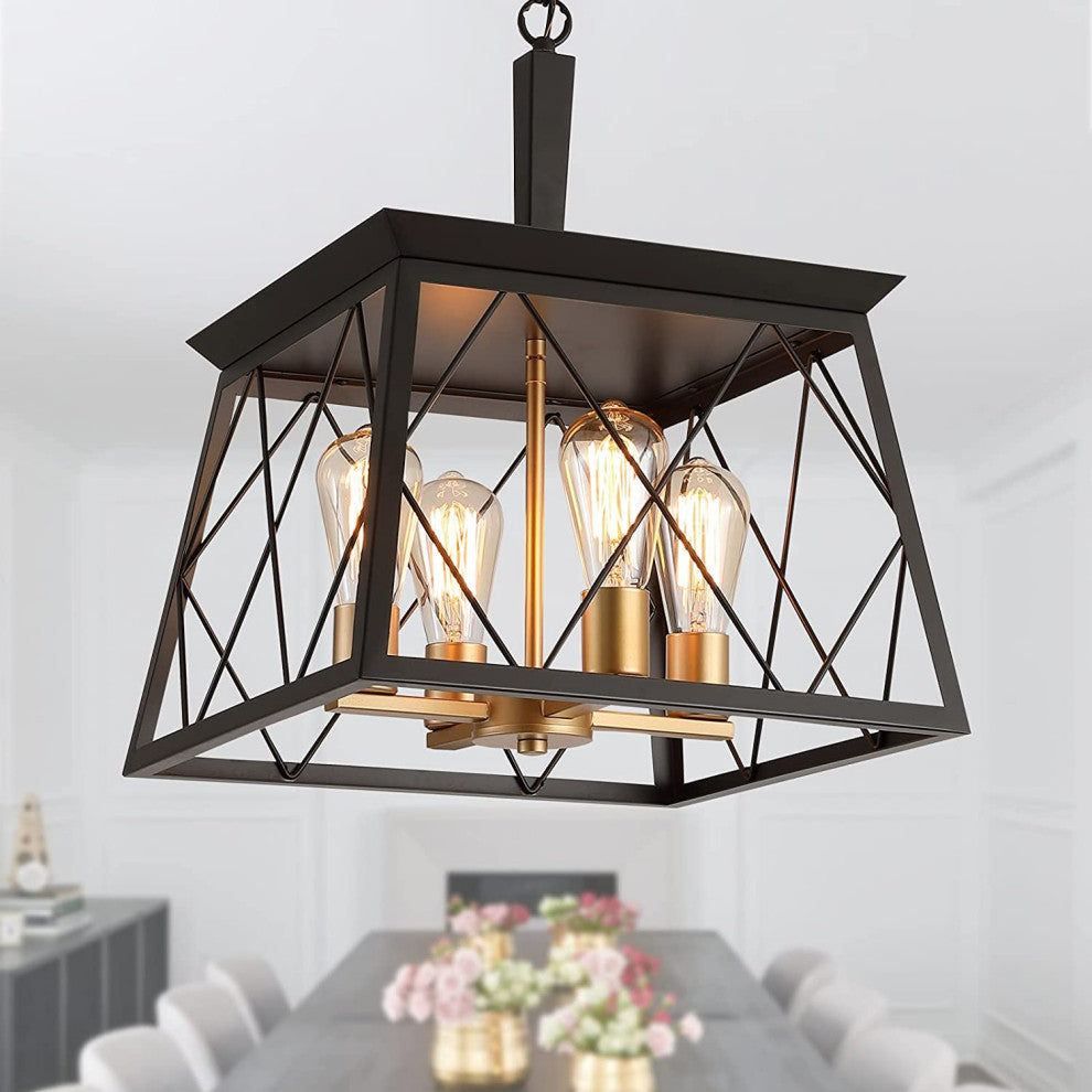 Industrial Farmhouse Chandelier 4 Light Pendant Ceiling Hanging Light Fixture