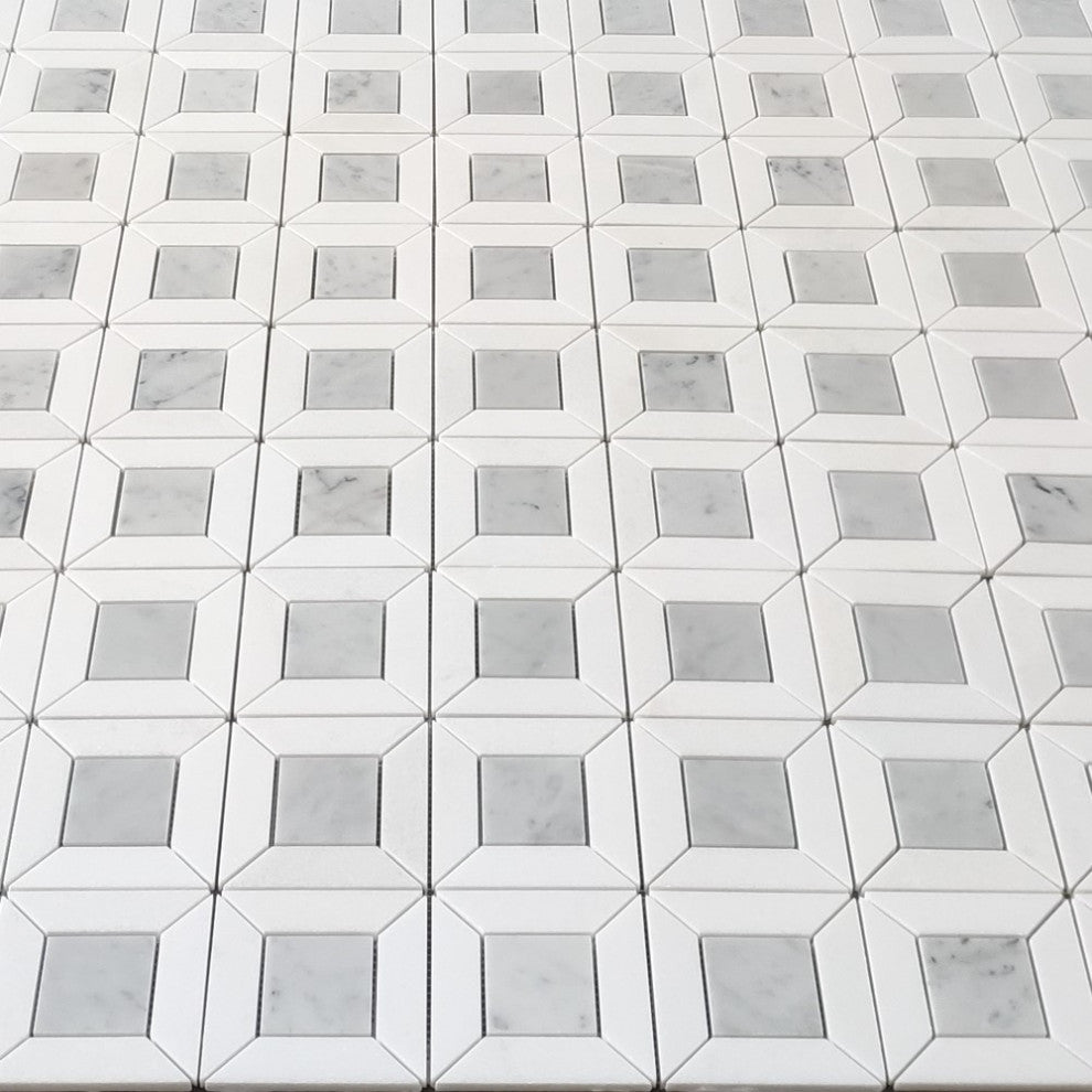 Carrara White Marble Square Doheny Mosaic Tile Thassos White Polished, 1 sheet