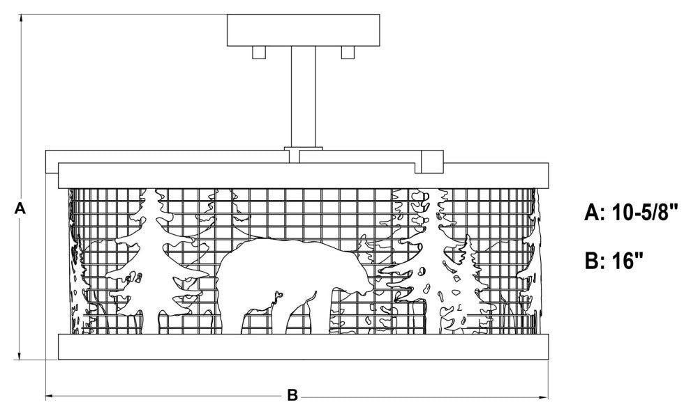 Vaxcel Lighting C0263 Kodiak 3 Light 16"W Semi-Flush Drum Ceiling - Black /