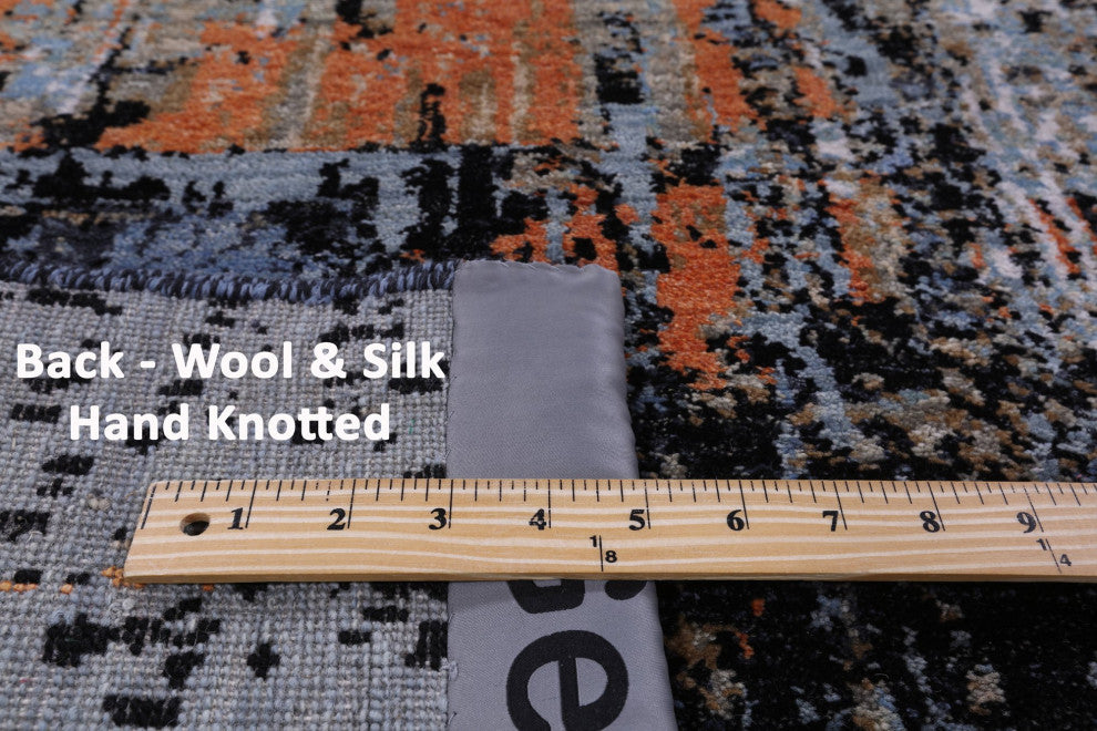 Wool and Silk Abstract Hand Knotted Rug 6' 3" X 9' 2" Q8558