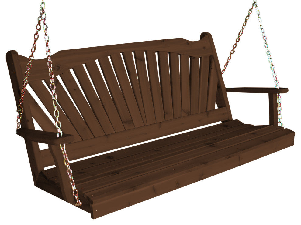 Cedar Fanback Porch Swing, Mushroom Stain, 6 Foot
