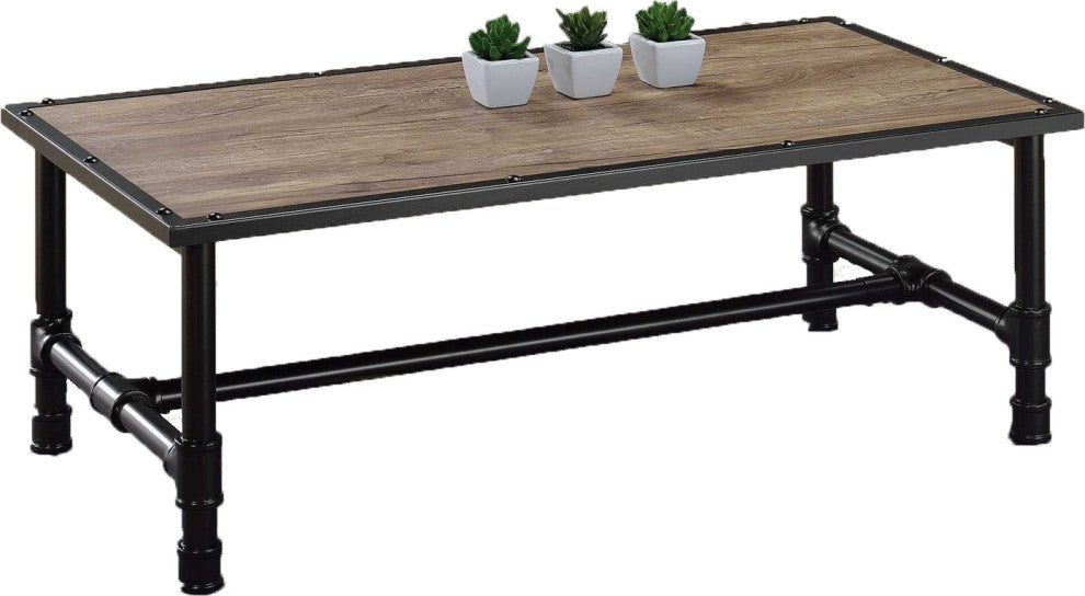End Table, Rustic Oak and Black Particle Board, Melamine Rustic Oak and Black