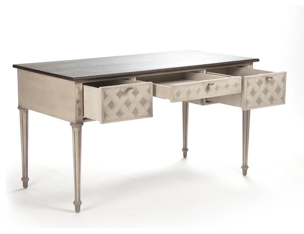 Sergei Desk, Chocolate Brown Top/Taupe and Gray Base