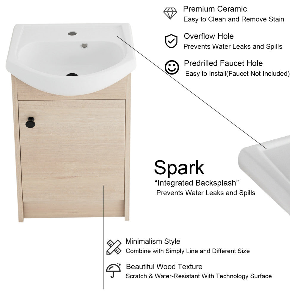 18 inch Wood Wall-Mounted Bathroom Vanity Set with Integrated Ceramic Sink