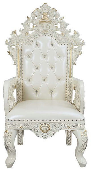 Acme Adara Arm Chair Set of 2 White PU and Antique White Finish
