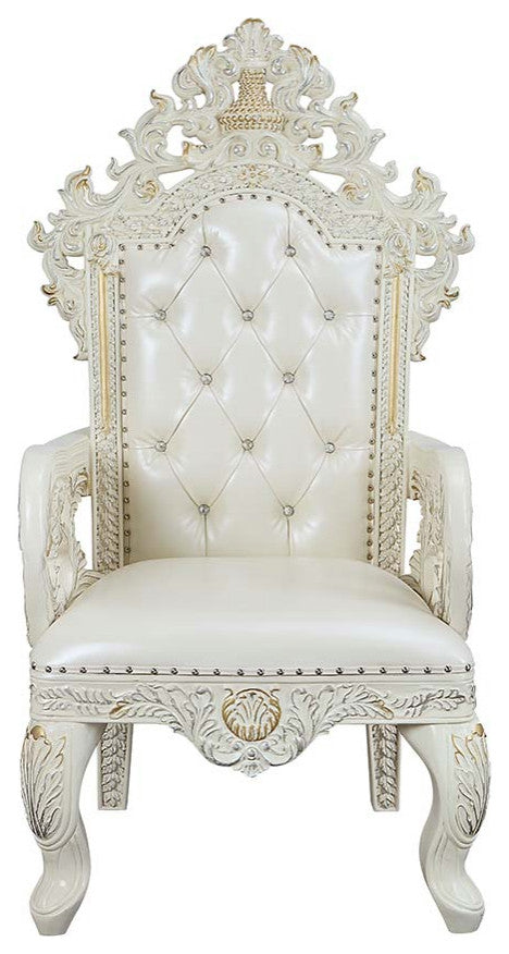 Acme Adara Arm Chair Set of 2 White PU and Antique White Finish