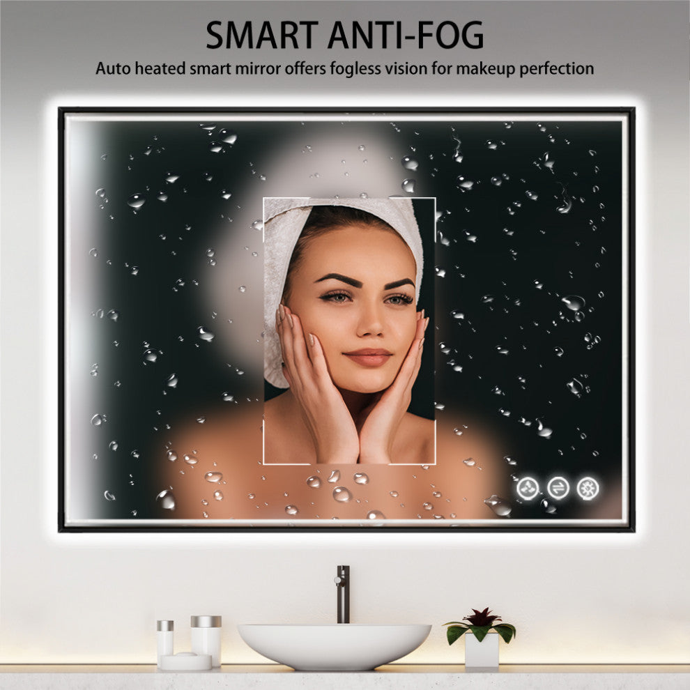 Fogless, Dimmable, Color Temperature Adjustable LED Mirror, Matte Black, 48x36