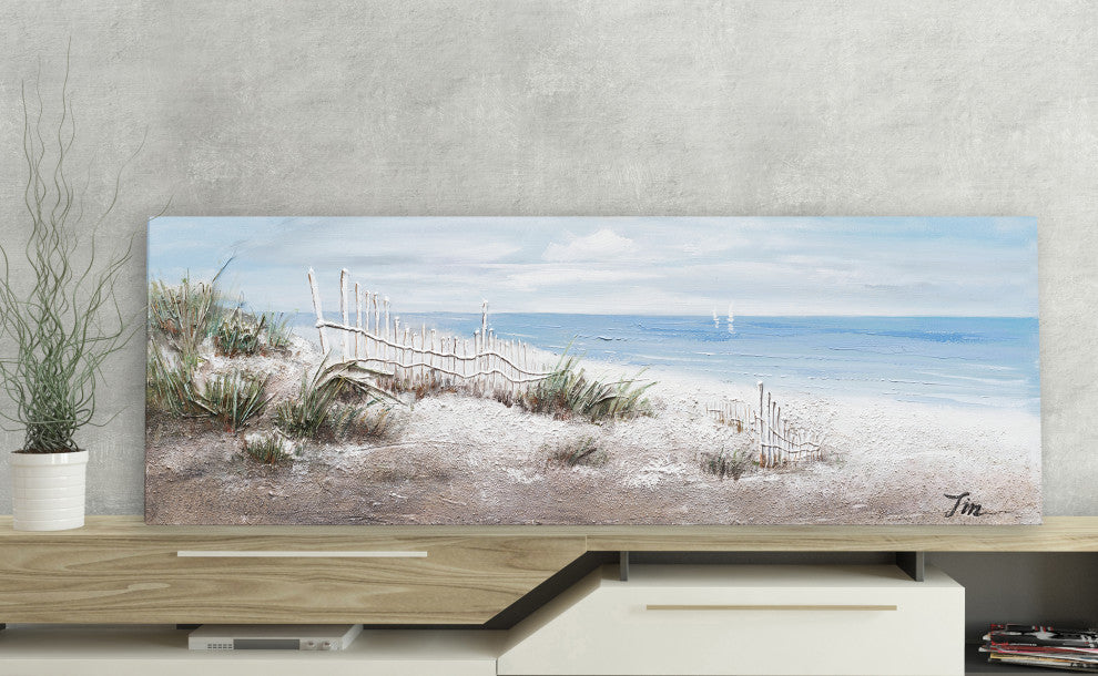 "Beach Vibes" Hand Painted Canvas Art, 60"x20", Wrapped Canvas Painting