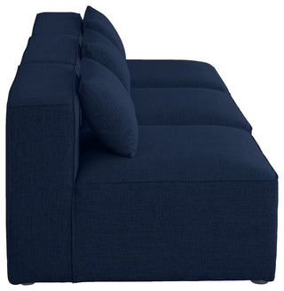 Cube Upholstered Modular Sofa, Navy, 3-Piece: 3 Armless Chair, Linen Texured Fabric
