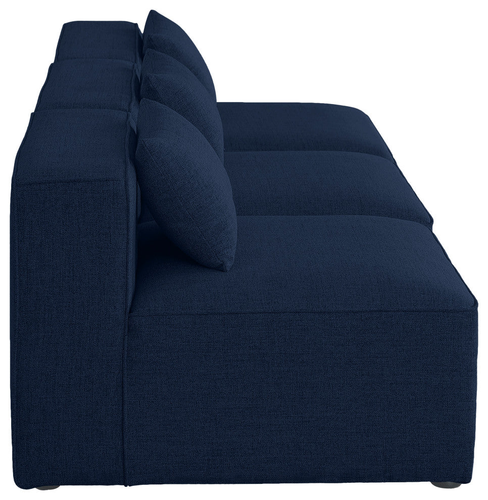 Cube Upholstered Modular Sofa, Navy, 3-Piece: 3 Armless Chair, Linen Texured Fabric