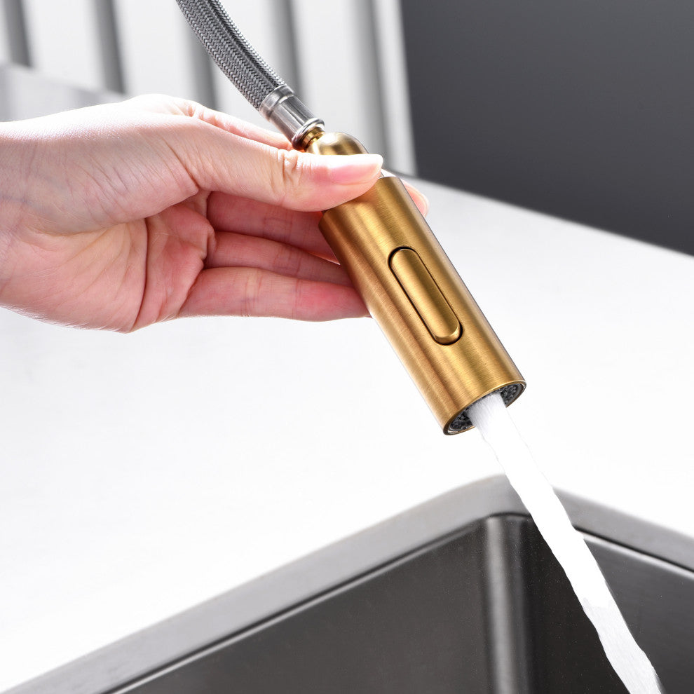 Luxier KTS21-T Single-Handle Pull-Down Sprayer Kitchen Faucet, Brushed Gold