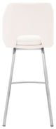 Aura Faux Leather and Metal Bar Stool, Stainless Steel and White, Bar Height, 29-32"