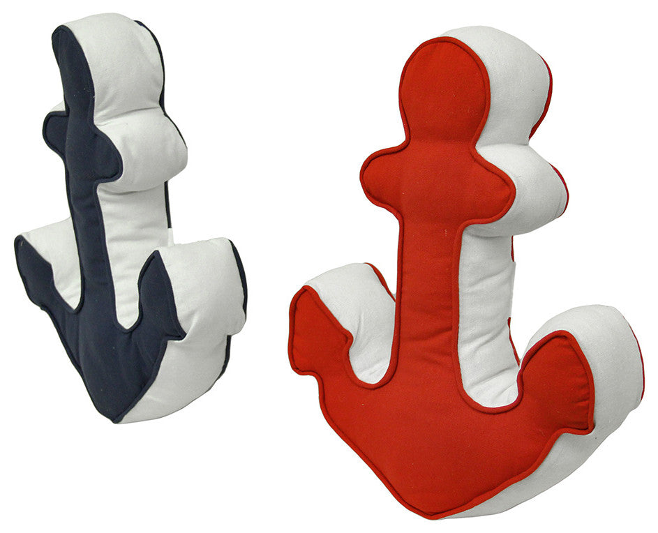 Red and Blue Anchor Shaped Decorative Throw Pillow Set