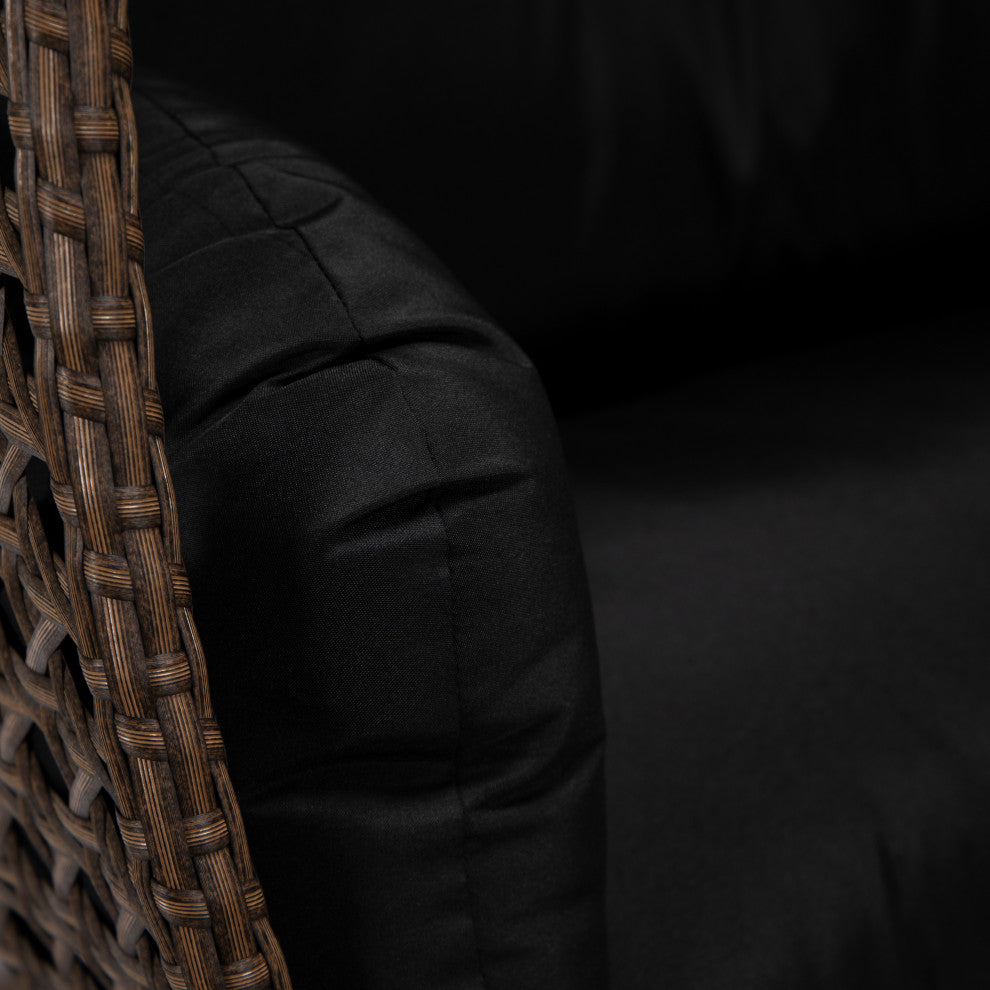 LeisureMod Mendoza Dark Brown Wicker Hanging Double Egg Swing Chair, Black