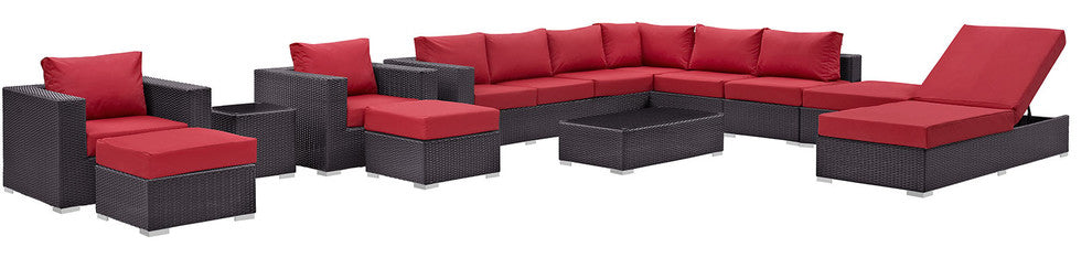 Modway Convene 12 Piece Outdoor Patio Sectional Set, Espresso Red