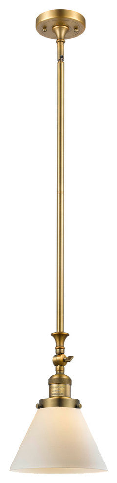 Large Cone 1-Light LED Pendant, Brushed Brass, Glass: Matte White Cased