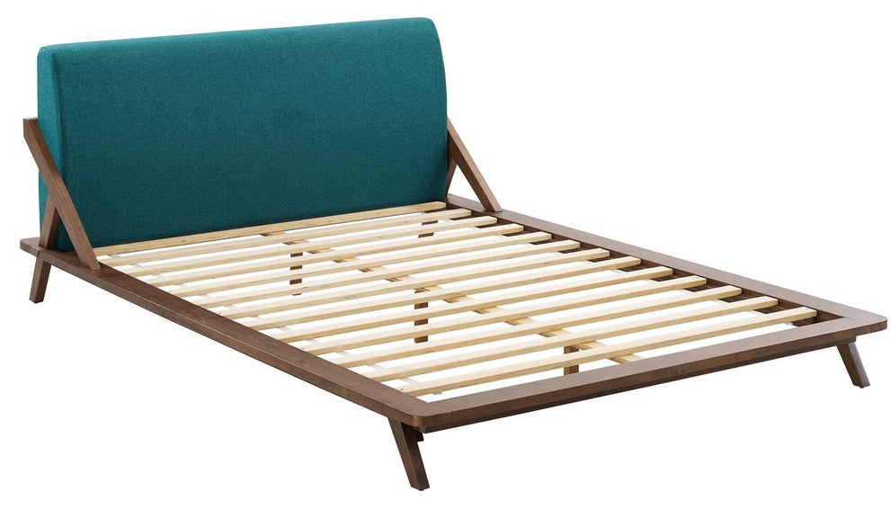 Luella Queen Upholstered Fabric Platform Bed, Cappuccino Teal