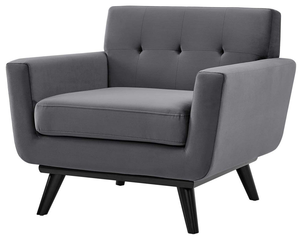 Armchair Accent Chair, Gray, Velvet, Modern, Mid Century Hotel Lounge Cafe