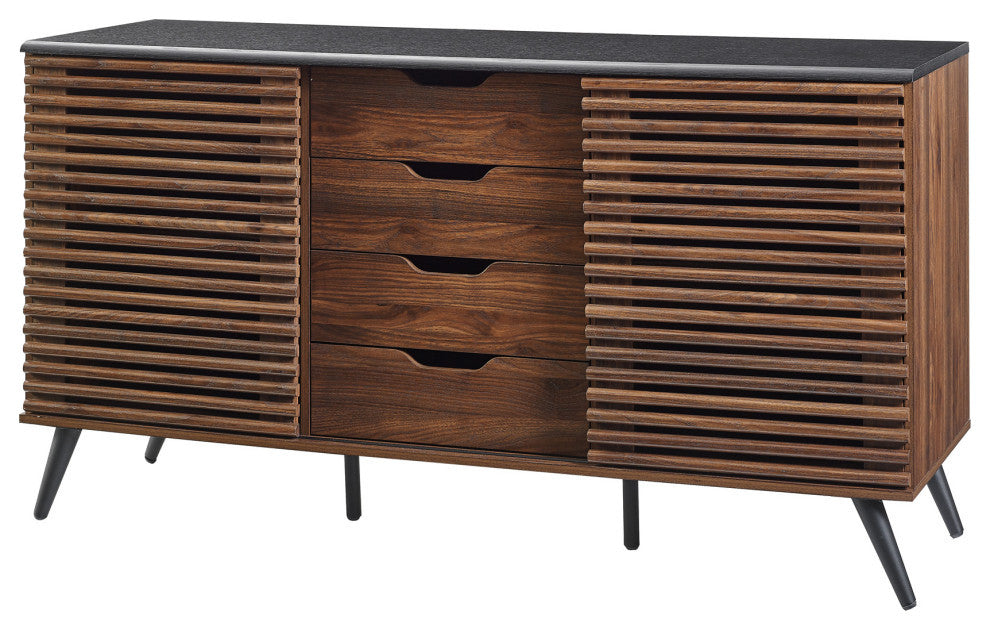 59" Havana Sliding Slat Door 4 Drawer Sideboard, Ebony/Dark Walnut