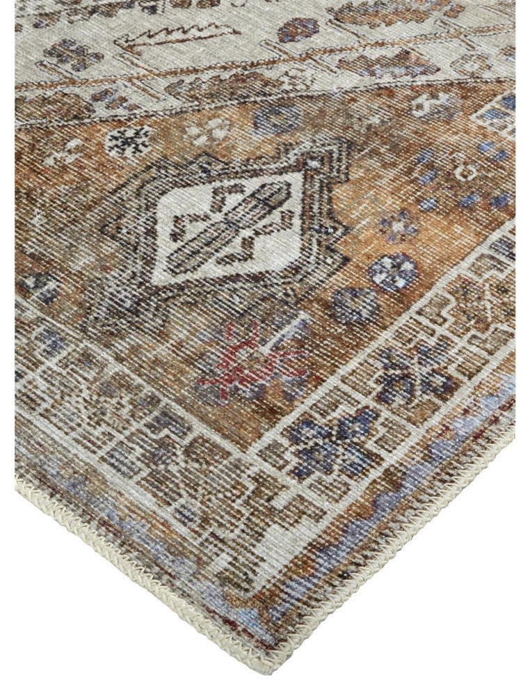 Weave & Wander Prescott Transitional Medallion, Ivory/Orange, 5'3"x7'6"