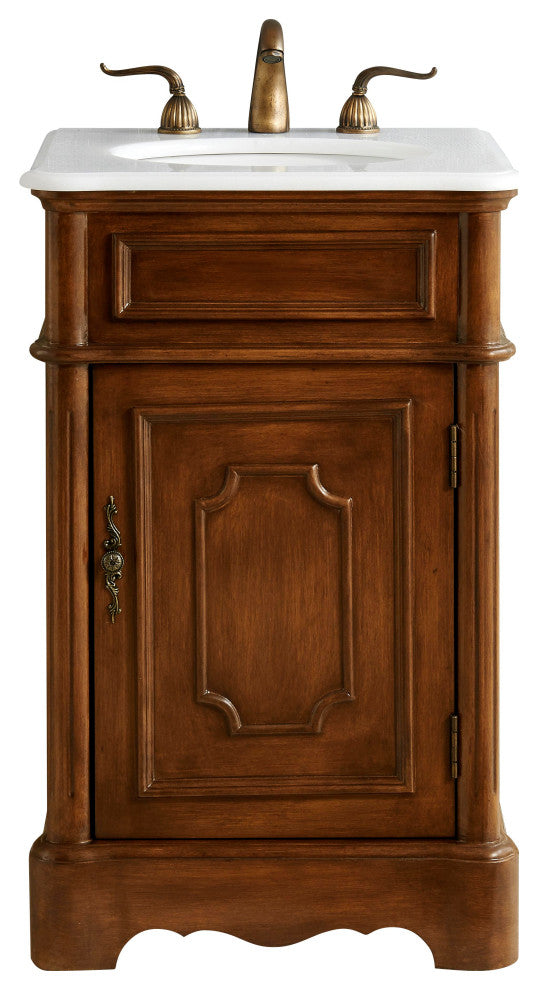 21" Single Bathroom Vanity, Teak, White and Brown Vein Marble Top