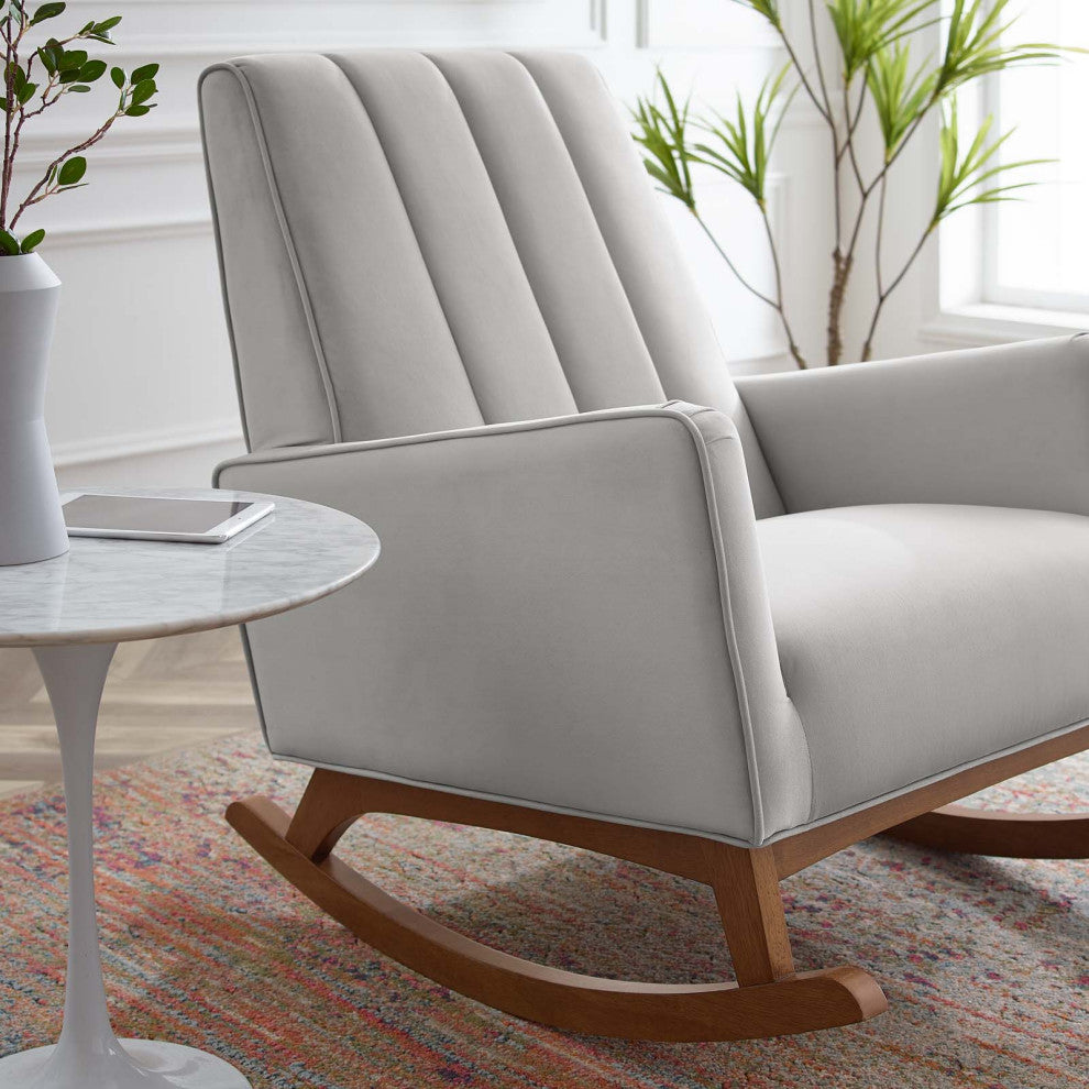 Accent Rocking Chair Armchair, Velvet, Gray, Modern, Lounge Hospitality